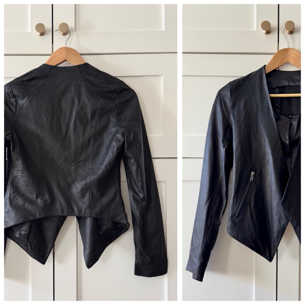 MY TRIBE Genuine Leather Waterfall Jacket, Draped Open Moto Zip Pockets sz. XS - Picture 4 of 17